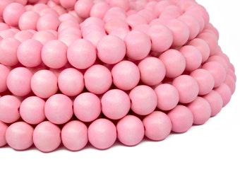 10mm Blush Pink Round Wood Beads - Dyed and Waxed - 15 inch strand