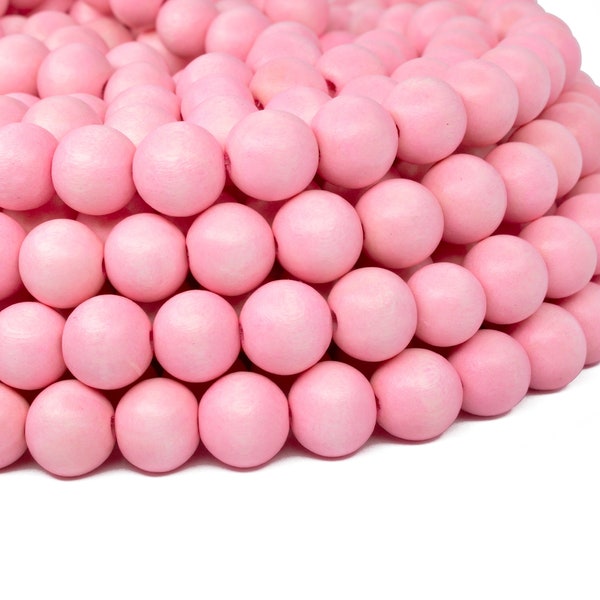 10mm Blush Pink Round Wood Beads - Dyed and Waxed - 15 inch strand