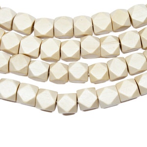 10mm Natural Beige Geometric Polygon Wood Beads - Waxed - 15 inch strand