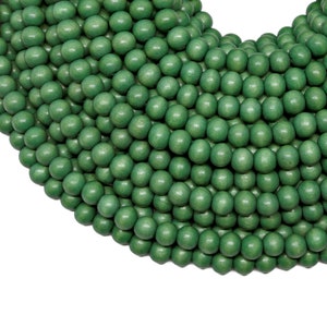 6mm Green Round Wood Beads - Dyed and Waxed - 15 inch strand