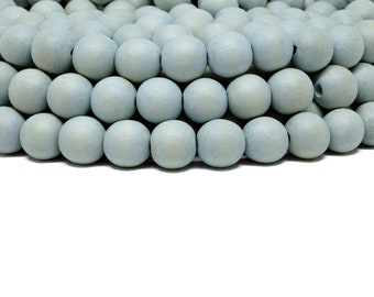 12mm Baby Blue Round Wood Beads - Dyed and Waxed - 15 inch strand