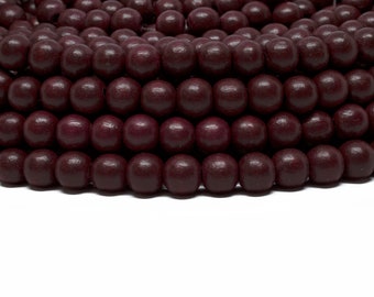 8mm Burgundy Red Round Wood Beads - Dyed and Waxed - 15 inch strand