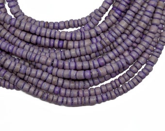 4-5mm Violet Tulip Lavender Coconut Shell Pucalet Rondelle Beads - Dyed and Waxed - 15 inch strand