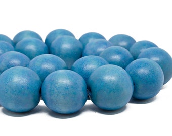 20mm Azure Blue Round Wood Beads - Dyed and Waxed - 10 pcs.