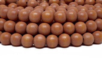 MARKDOWN 70% - 12mm Burnt Orange Round Wood Beads - Dyed and Waxed - 15 inch strand
