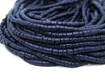 3-4mm Navy Blue Coconut Shell Heishi Beads - Dyed and Waxed - 23 inch strand