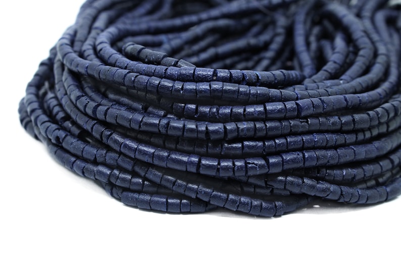 Dyed and Waxed 3-4mm Navy Blue Coconut Shell Heishi Beads 23 inch strand