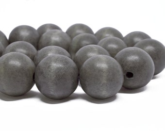 20mm Dark Gray Grey Round Wood Beads - Dyed and Waxed - 10 pcs.