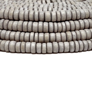 8mm Light Gray Wood Pucalet Rondelle Beads - Dyed and Waxed - 15 inch strand