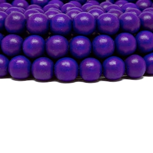 12mm Royal Purple Round Wood Beads - Dyed and Waxed - 15 inch strand