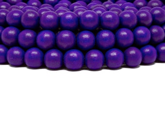 12mm Royal Purple Round Wood Beads - Dyed and Waxed - 15 inch strand