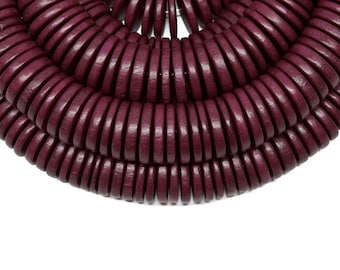 20mm Burgundy Red Wood Pucalet Rondelle Beads - Dyed and Waxed - 8 inch strand