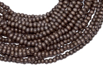 4-5mm Dark Brown Round Wood Beads - Dyed and Waxed - 15 inch strand