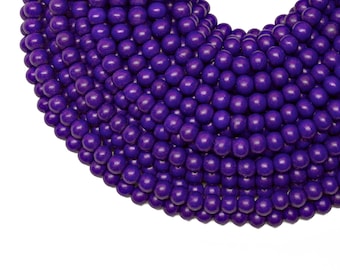 6mm Royal Purple Round Wood Beads - Dyed and Waxed - 15 inch strand