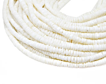 4-5mm White Litub Shell Heishi Beads - Natural Color Seashell - 23 inch strand