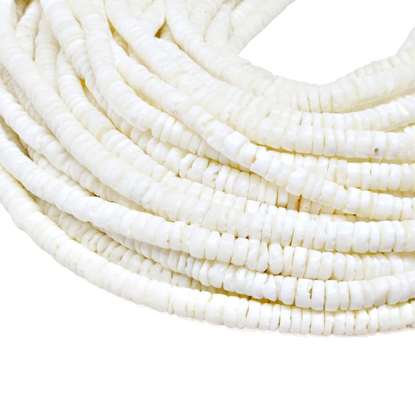 4-5mm White Litub Shell Heishi Beads - Natural Color Seashell - 23 inch strand