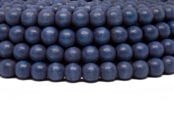 8mm Blue Round Wood Beads - Dyed and Waxed - 15 inch strand