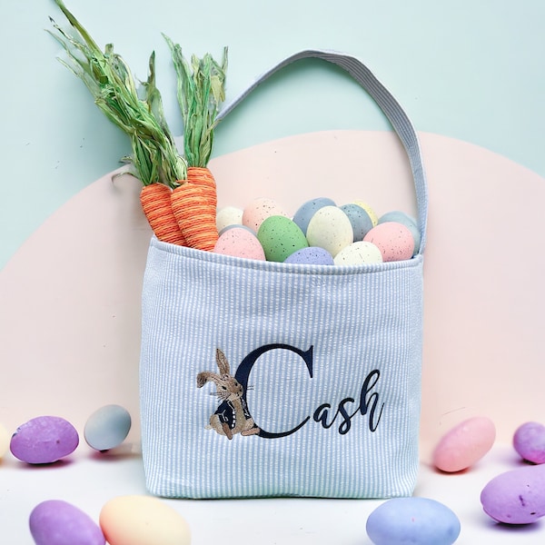 Personalized Easter Basket | Monogram Easter Tote | Embroidered Easter Basket | Seersucker Easter Basket with Peter Rabbit
