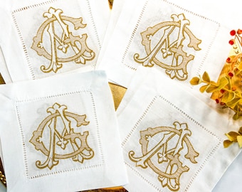 Monogrammed cocktail napkin | personalized linen napkin | engagement gift | wedding napkins | custom monogram | LadyBirdLaneCo