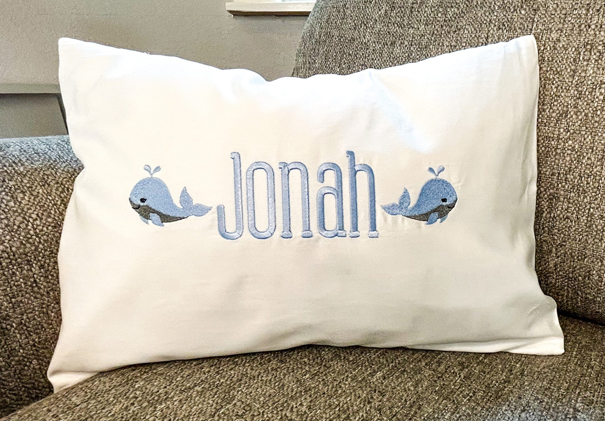 Personalized, embroidered toddler pillow with whales/baby pillow for nursery/baby shower gift/cotton toddler pillow/personalized kids pillow