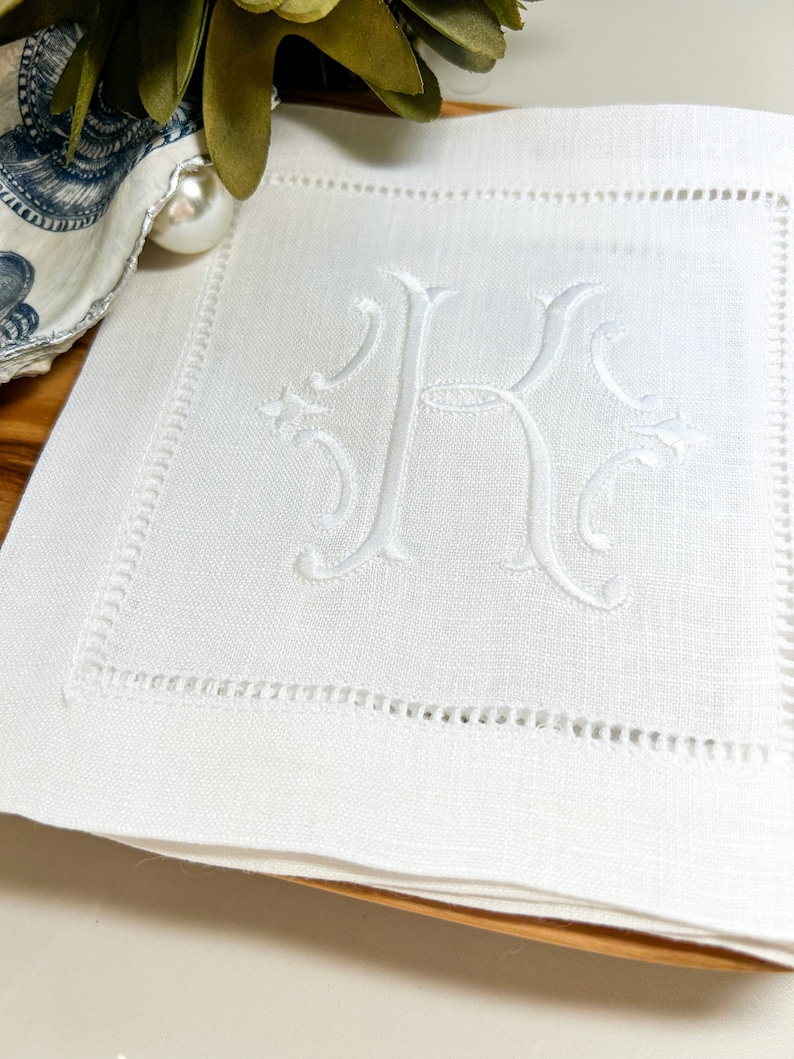 Embroidered Cocktain Napkin (Set of 4) - H, White thread