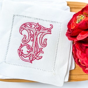Embroidered cocktail napkins with vine monogram, cocktail party, cocktail napkin with monogram, drink coaster, wedding gift, hostess gift