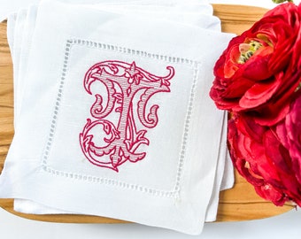 Embroidered cocktail napkins with vine monogram, cocktail party, cocktail napkin with monogram, drink coaster, wedding gift, hostess gift