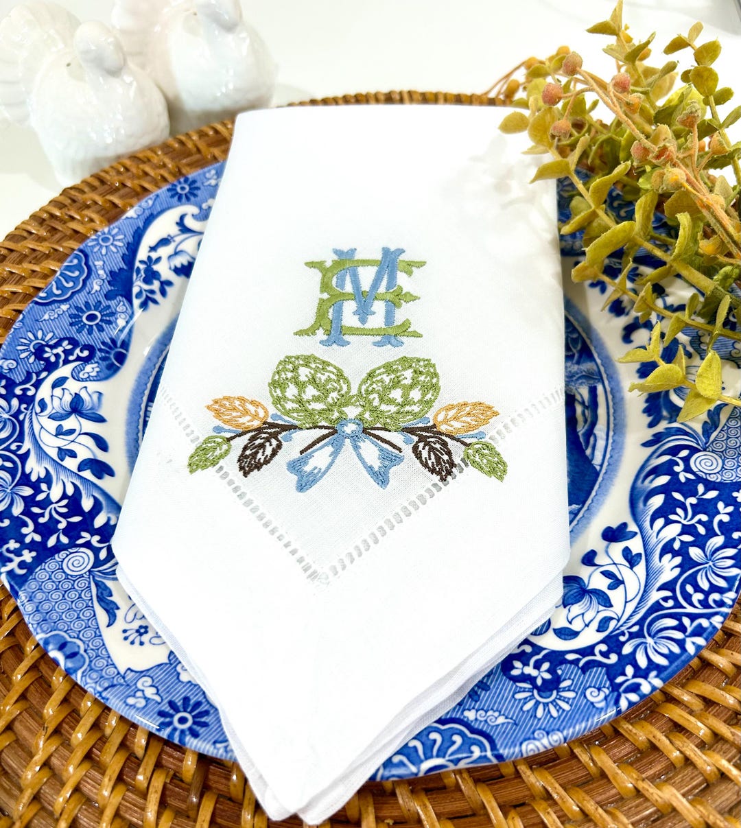 Embroidered Linen Napkins for Fall | Dinner Napkin With Pumpkin ...