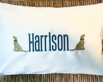 Personalized, embroidered toddler pillow with dog/baby pillow for nursery/baby shower gift/cotton toddler pillow/personalized kids pillow