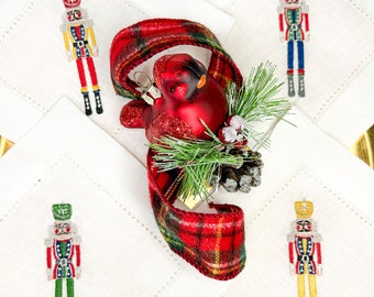 Set of (4) embroidered Christmas cocktail napkins, holiday Nutcracker napkins, holiday drink coaster, hostess holiday gift