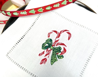 Personalized Christmas cocktail napkins with candy cane design, holiday candy cane, drink coaster, Christmas cocktail napkin, hostess gift