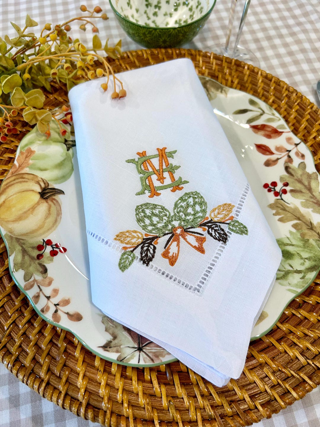 Embroidered Linen Napkins for Fall | Dinner Napkin With Pumpkin ...