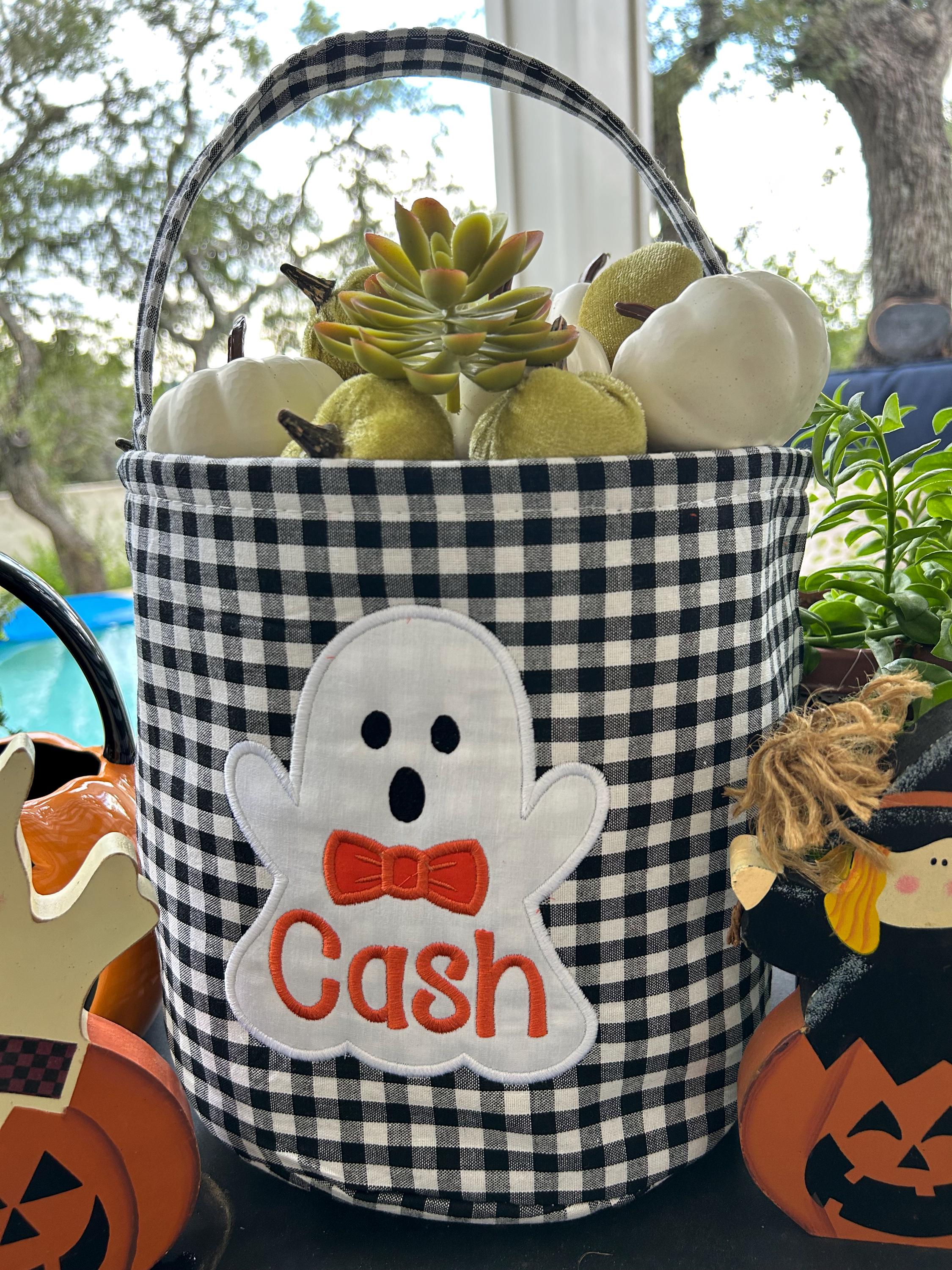 Ghost Trick-or-Treat Bag for boys Monogrammed Halloween Tote Appliqué Trick-or-Treat Bucket Candy Bucket Personalized Halloween Bag