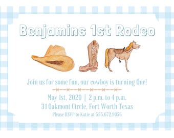 Eerste Rodeo | 1e Rodeo Verjaardagsuitnodiging | Cowboy Western | Bewerkbare | Aanpasbare