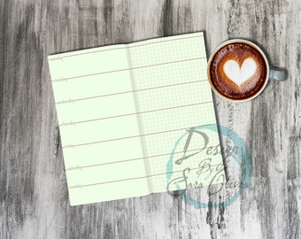 Printable Traveler's Notebook Size Weekly Spread With Graph Lines Grid Bullet Journal Horizontal Layout  Planner 8.25" by 4.25"