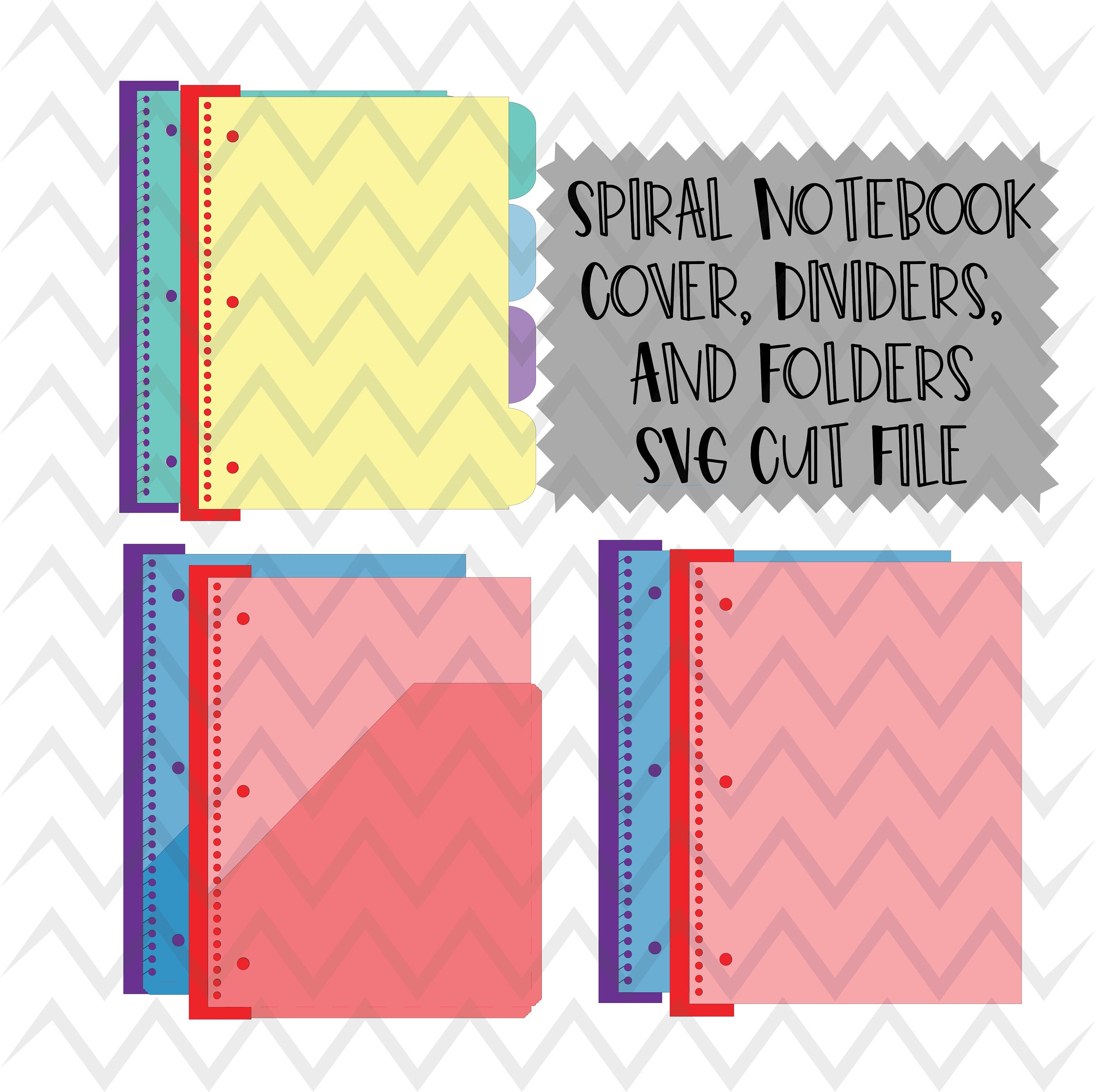 School Spiral Notebook Cover Pocket Folder Divider Set SVG Cut Files 33