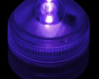 UV Blacklight Tea lights and other colors- LED! Submersible - Includes batteries, so use immediately - Price is for set of 5 or 10! Yowsah!