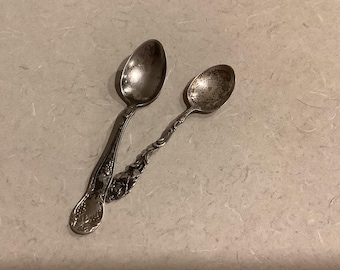 Antique Silverplate Spoon Pair - 1904 1847 Rogers Bros "Vintage" Grape Spoon & Mid-Century Swedish Figural "Dancing Lady" Mocca Spoon - Set