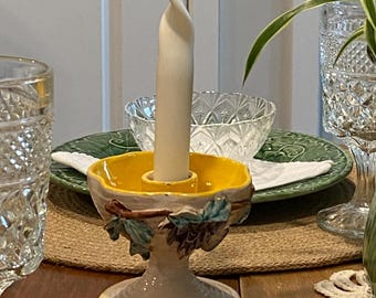 Vintage Italian Majolica ware Candlestick Holder. 1920-1950s Yellow High Glaze Terra Cotta