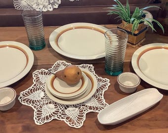 Vintage Syracuse China - Color Band Scalloped Palomino  Oval Dinner Plate 11" Restaurant Ware. Bread plate,  dessert plate and sauce bowls