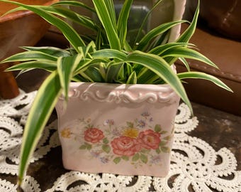 Vintage Pink Rose Music box/Planter