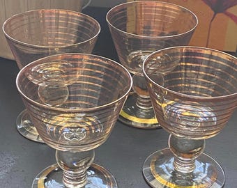 Vintage cocktail glasses MCM Gold Rimmed Ball fool Glasses (4)