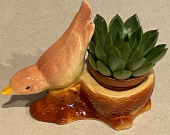 Vintage Majolica Tiny Pink Bird Planter