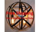 Orb Chandelier Industrial Sphere 18" with 3 Sockets Metal Wine Barrel Strap Globe Hanging Chandelier