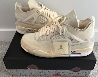 Off White x Air Jordan 4 Retro Sail Muslin-White-Black, Chaussures homme et femme, Cadeaux baskets et Chaussures unisexe