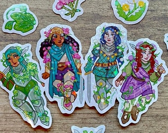 Lady Knight Sticker Set | Plant Lady Knight Sticker Pack Thistle Ivy Medieval Knight Women Sword Sticker Knightcore Plant Sticker Journal
