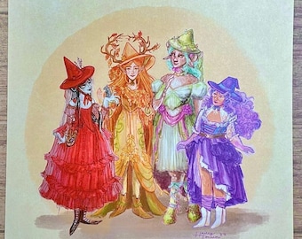 Witches 8x8 Art Print | Fantasy Illustration Green Keyleth Critical Role Inspired Art Bells Hells Vox Machina Imodna Fearne Laudna Witch Art