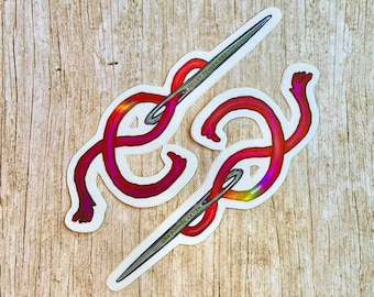 Set of 2 Holographic Sewing Stickers | Sewing Needle Stickers Knitting Stickers Cosplay Sticker Sewing Machine Sticker Artist Sticker
