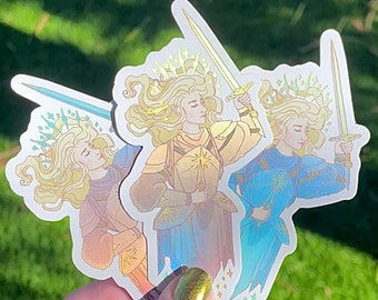 Holographic Lady Knight Sticker | Fantasy Armor Sticker D&D Holographic Stickers Armor Knight Sticker Elf Sticker Sword Sticker Vinyl