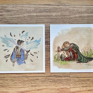 Set of 2 Lady Knight Art Prints 6x6 Square Print | Lady Knights Gallery Wall Art Prints Sword Medieval DnD Art Watercolor Print Fantasy Art